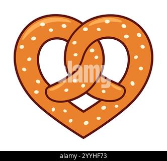 Bretzel mou en forme de coeur, pain traditionnel allemand cuit au four. Amour bretzels illustration vectorielle, logo de boulangerie. Illustration de Vecteur