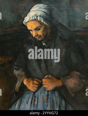 Paul Cézanne une vieille femme avec un Rosaire, 1896 ; Paul Cézanne peinture d'un portrait d'une dame ; peintre post-impressionniste du XIXe siècle. Banque D'Images