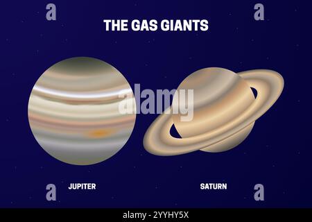 Gaz géants planètes illustration de l'espace avec Jupiter et Saturne Illustration de Vecteur