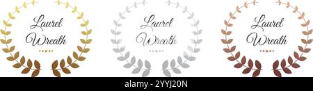 Collection d'emblèmes récompensés de couronnes de Laurier or, argent et bronze. Illustration vectorielle Illustration de Vecteur