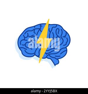 éclair avec le cerveau comme une icône de brainstorming Illustration de Vecteur