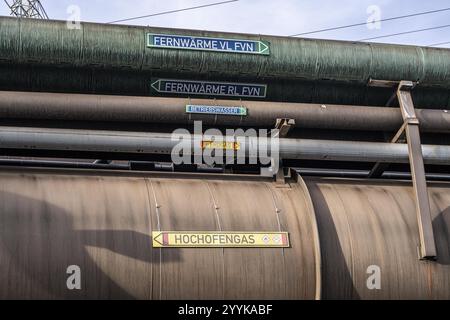 Pipelines pour le chauffage urbain, gaz de haut fourneau, sur le site de ThyssenKrupp Steel à Duisburg Marxloh, Rhénanie du Nord-Westphalie, Allemagne, Europe Banque D'Images