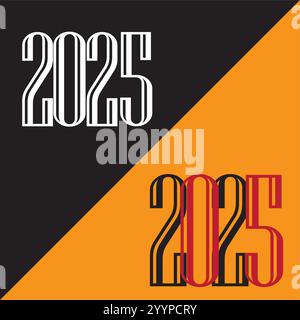 Design de texte élégant moderne 2025 Happy New Year 2025 design de texte. nouvelle année 2025 avec souhaits. Bonne année avec police classique et texte doré Illustration de Vecteur