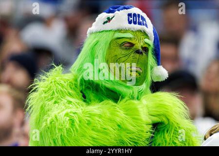 Indianapolis, Indiana, États-Unis. 22 décembre 2024. Grinch lors d'un match de NFL entre les Colts d'Indianapolis et les Titans du Tennessee au Lucas Oil Stadium d'Indianapolis, Indiana. John Mersits/CSM/Alamy Live News Banque D'Images