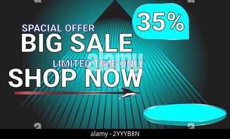 35% offre spéciale grande vente limitée dans le temps seulement boutique maintenant modèle bannière avec Cyan ou Aqua thème de couleur Illustration de Vecteur