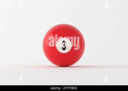 Numéro rouge a jeté boule de billard sur un fond blanc, représentant le jeu de billard. Rendu 3D. Banque D'Images