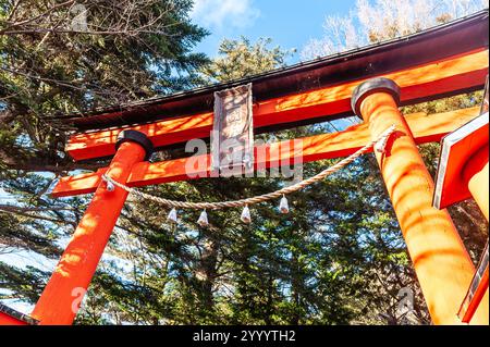Shimoyoshida, Japon - 27 décembre 2019. Détail de la célèbre pagode Chureito au Japon. Banque D'Images