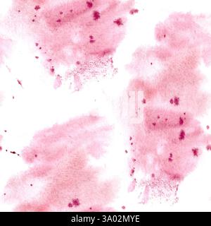 Motif sans couture rose abstrait avec tache floue à l'aquarelle et éclaboussures lumineuses fuchsia. Illustration dessinée à la main. Fond par tache de pinceau. Pour Banque D'Images