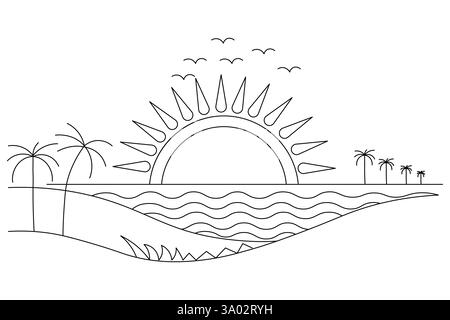 les couchers de soleil sont beaux et une seule ligne d'art et icône vectorielle minimaliste isolée Illustration de Vecteur
