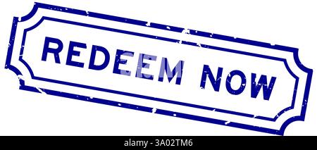 Grunge bleu racheter maintenant mot carré tampon en caoutchouc sur fond blanc Illustration de Vecteur