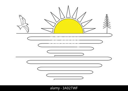 les couchers de soleil sont beaux et une seule ligne d'art et icône vectorielle minimaliste isolée Illustration de Vecteur