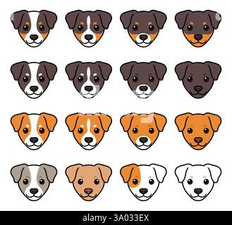 Ensemble de couleurs et de motifs de Terrier de dessin animé mignon. Marques faciales de race de chien. Illustration clip art vectorielle. Illustration de Vecteur