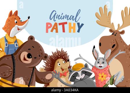 Bannière horizontale mignonne, animaux de fête pour enfants Illustration de Vecteur
