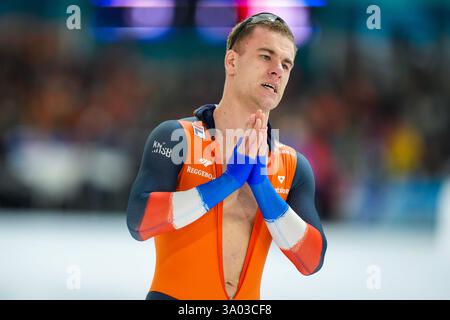 Heerenveen, pays-Bas. 02 mars 2025. HEERENVEEN, PAYS-BAS - 2 MARS : Stefan Westenbroek des pays-Bas pendant la Coupe du monde ISU de patinage de vitesse 6 au Thialf le 2 mars 2025 à Heerenveen, pays-Bas (photo de Douwe Bijlsma/Orange Pictures) crédit : Orange pics BV/Alamy Live News Banque D'Images