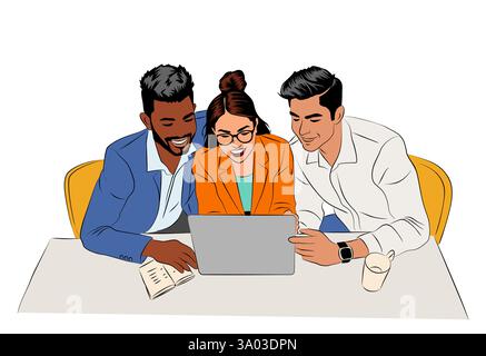 Jeunes gens d'affaires, amis assis au bureau Illustration de Vecteur