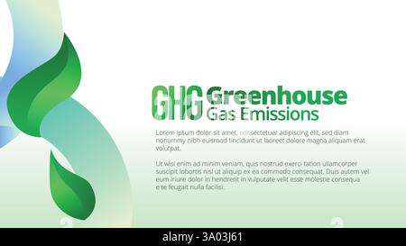 Concept des émissions de gaz à effet de serre. présentation des modèles de rapport annuel des activités de l'entreprise. feuilles vertes abstraites avec dégradé de lignes look épuré v Illustration de Vecteur