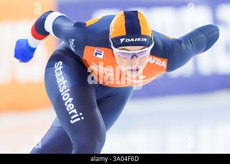 Heerenveen, pays-Bas. 02 mars 2025. HEERENVEEN, PAYS-BAS - 2 MARS : Jutta Leerdam des pays-Bas pendant la Coupe du monde ISU de patinage de vitesse 6 au Thialf le 2 mars 2025 à Heerenveen, pays-Bas (photo par Andre Weening/Orange Pictures) crédit : Orange pics BV/Alamy Live News Banque D'Images