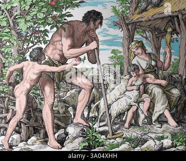 Ancien Testament. Adam et Eve après l'expulsion d'Eden. Illustration par J. Schnorr von Carolsfeld. 'The Picture Bible', 1852-60. Banque D'Images