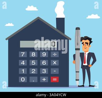 Agent immobilier ou courtier détenant un PEN, hypothèque ou concept de calcul de loyer, paiement de facture de ménage Illustration de Vecteur