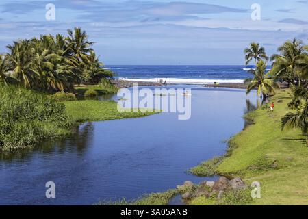 Taharu'u River, Taharuu Beach, Lava Beach, Surf Centre, Papara, Tahiti-Nui, Tahiti, Îles de la Société, Îles sous le vent, Polynésie française, Océanie Banque D'Images