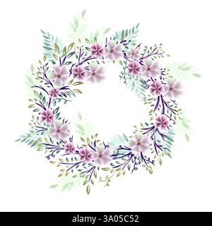 couronne de fleurs roses. Bonjour printemps dessiné à la main. Pas ai, illustration vectorielle Illustration de Vecteur