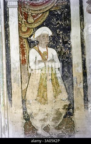 Murale de kalerao Appa ou chinnanna dans la salle maratha darbar au palais thanjavur, Tanjore, Tamil Nadu, Inde, Asie Banque D'Images