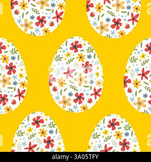 Motif de fond de pâques sans couture avec des oeufs et des fleurs de pâques. Vecteur EPS10. Illustration de Vecteur