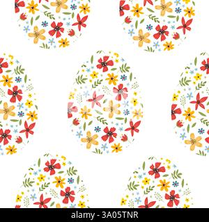 Motif de fond de pâques sans couture avec des oeufs et des fleurs de pâques. Vecteur EPS10. Illustration de Vecteur
