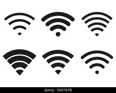 Icônes Wi-Fi. Puissance du signal. Réseau sans fil. Symboles simples noirs. Illustration de Vecteur
