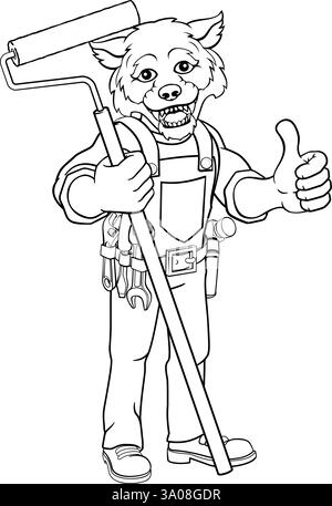 Wolf Painter Décorateur peinture rouleau mascotte homme Illustration de Vecteur