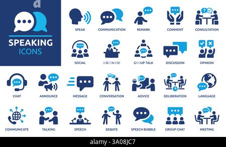 Icône d'expression vocale définie. Collection d'icônes de communication. Contenant la discussion, la bulle de parole, parler, consultation et vecteur d'icône de conversation Illustration de Vecteur