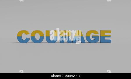 Mot texte 3D courage dans la couleur du drapeau ukrainien sur un fond clair Banque D'Images