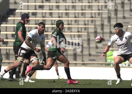 Kurt-Lee Arendse de DynaBoars lors du match de rugby de 2024-25 entre Mitsubishi Heavy Industries Sagamihara Dynaboars et Ricoh BlackRams Tokyo au Prince Chichibu Memorial Stadium à Tokyo, Japon, le 1er mars 2025. Crédit : FAR EAST PRESS/AFLO/Alamy Live News Banque D'Images