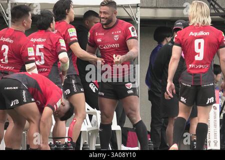 Amanaki Lelei Mafi des Eagles lors du match de Japan Rugby League One 2024-25 opposant Tokyo Suntory Sungoliath et Yokohama Canon Eagles au Prince Chichibu Memorial Stadium à Tokyo, Japon, le 2 mars 2025. (Photo de FAR EAST PRESS/AFLO) Banque D'Images
