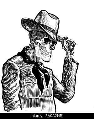 Squelette mort. Illustration noir et blanc à l'encre dessinée à la main Banque D'Images