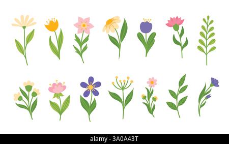 Ensemble de fleurs lumineuses de printemps et d'été Illustration de Vecteur