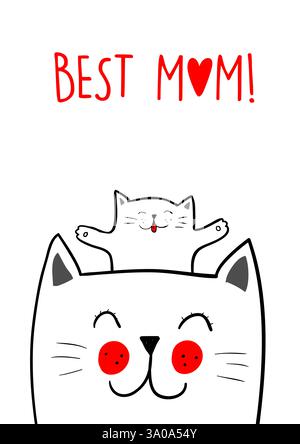 Meilleure carte de voeux de fête des mères de maman avec chats. Illustration vectorielle Illustration de Vecteur