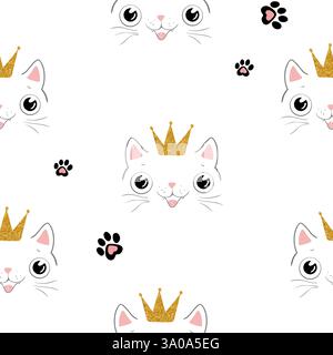 Motif chat mignon sans couture. Pour impression, vêtements de bébé, t-shirt, enfant, papier peint d'emballage Illustration de Vecteur