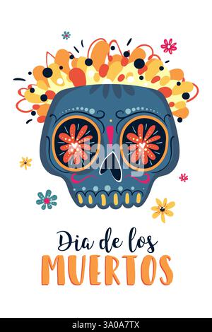 Dia de Los Muertos, Journée mexicaine des morts, ensemble de cartes de voeux avec lettrage Illustration de Vecteur