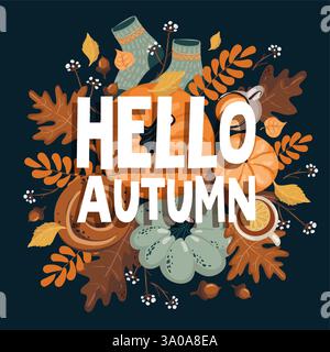 Bannière horizontale d'automne avec des éléments sezonaux. Illustration de Vecteur
