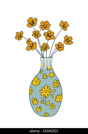 Un vase avec des fleurs dans le style de dessin animé Illustration de Vecteur