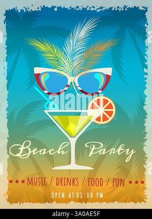 Affiche rétro de fête sur la plage Illustration de Vecteur