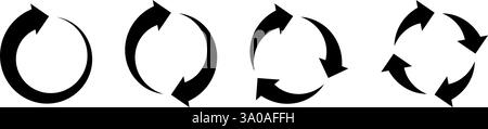 Icônes de flèche circulaire. Cycle circulaire illustrant le processus de chargement de répétition, de rotation ou d'actualisation. Ensemble de vecteurs isolé sur fond blanc. Illustration de Vecteur