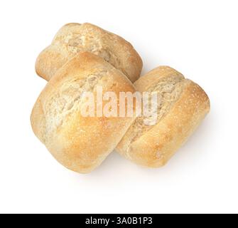 Gros plan de trois petits pains croustillants dorés, créant une image tentante de produits fraîchement cuits Banque D'Images
