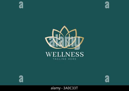 Logo Wellness concept de luxe avec Gold Lotus Flower Illustration de Vecteur