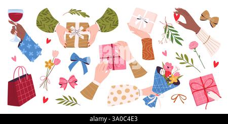 Ensemble de vecteur avec divers cadeaux isolés. Illustration de Vecteur