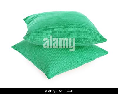 Oreillers de couleur verte isolés sur blanc Banque D'Images