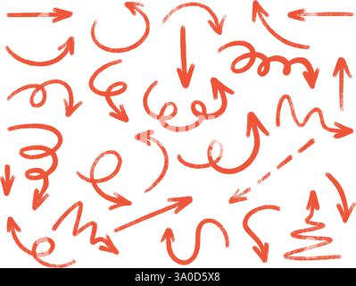 Collection de flèches de crayon rouge avec divers marqueurs directionnels sur fond blanc. Illustration de Vecteur