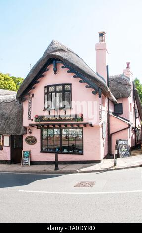 The Old Thatch Teashop avec toit de chaume gagnants des meilleurs salons de thé et jardins de thé dans le vieux village de Shanklin sur l'île de White Banque D'Images