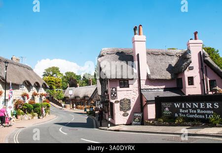 Route passant par Old Shanklin devant les gagnants Old Thatch Teashop des meilleurs salons de thé et jardins de thé et le Village Inn sur l'île de White Banque D'Images